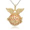 Golden Tone Brass Hollow Round Cage Pendants, with No Hole Spray Painted Brass Round Ball Beads, Round with Wing, Pink, 31x30x21mm, Hole: 3x8mm