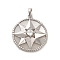 Brass Micro Pave Cubic Clear Zirconia Pendants, Cadmium Free & Nickel Free & Lead Free, with Shell, Flat Round with Star, Real Platinum Plated, 17x15x4mm, Hole: 2x2mm