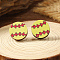 Yellow Wooden Stud Earrings, Baseball, Platinum