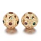 Brass Micro Pave Cubic Zirconia Beads, Bumpy, Hollow, Long-Lasting Plated, Round, Red & Green, Real 18K Gold Plated, 10.5x10mm, Hole: 2.4mm