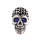304 Stainless Steel Rhinestone Beads, Large Hole Beads, Skull Head, Sapphire, Antique Silver, 21.5x13x13mm, Hole: 6mm