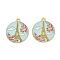 Alloy Enamel Pendants, Golden, Flat Round with Eiffel Tower Charm, Pale Turquoise, 26x23x1mm, Hole: 1.8mm