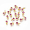 Brass with Single Cubic Zirconia Charms, Single Stone Charms, Flat Round, Golden, Magenta, 6.5x4.5x2mm, Hole: 2.5~3mm