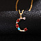 Brass Pave Colorful Cubic Zirconia Initial Pendant Necklaces for Women, Golden, Letter C, 19.69 inch(50cm)