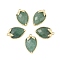 Natural Green Aventurine Faceted Pendants, Rack Plating Brass Strawberry Charms, Golden, 18x11x5~5.5mm, Hole: 1.2mm