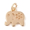 Brass Charms, with Jump Ring, Elephant Charm, Real 14K Gold Plated, 10x10x1mm, Hole: 2.5mm
