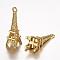 Brass Pendants, Long-Lasting Plated, Eiffel Tower, Lead Free & Cadmium Free, Real 24K Gold Plated, 21.5x6.5x6.5mm, Hole: 1mm