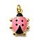 Brass Pendants, Cadmium Free & Nickel Free & Lead Free, with Enamel, Ladybird Charms, Real 18K Gold Plated, Hot Pink, 21x15.5x5.5mm, Hole: 3.5mm