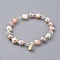 Charm Bracelets, with Natural Cultured Freshwater Pearl Beads, Glass Beads, Brass Round Spacer Beads and Brass Pendants, Cross, with Burlap Bags, Seashell Color, 2-1/8 inch(5.3cm)