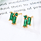 Cubic Zirconia Rectangle Stud Earrings, Golden 925 Sterling Silver Post Earrings, with 925 Stamp, Dark Green, 8.5x5.8mm