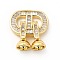Rack Plating Brass Pave Clear Cubic Zirconia Fold Over Clasps, Cadmium Free & Lead Free, Oval, Real 18K Gold Plated, 38mm, Oval: 20x14x2mm, Clasp: 14x7.5x7.5mm, Inner Diameter: 5.5mm