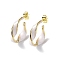 Enamel Twist Stud Earrings, Real 18K Gold Plated Brass Half Hoop Earrings for Women, White, 25x21x9mm, Pin: 0.8mm