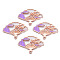 Rack Plating Alloy Pendants, Cadmium Free & Nickel Free & Lead Free, Rose Gold, Fan, Blue Violet, 27x38x1mm, Hole: 2mm