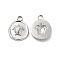 Non-Tarnish 304 Stainless Steel Pendants, Flat Round with Tortoise Charm, Stainless Steel Color, 16.5x13x2.5mm, Hole: 2mm