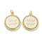 Brass Micro Pave Clear Cubic Zirconia Pendants, Cadmium Free & Lead Free, with Synthetic Opal and Jump Rings, Real 18K Gold Plated, Flat Round Charms, White, 22x18.5x3mm, Hole: 3mm