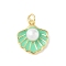 Brass Enamel Pendants, Shell Shape Charms with ABS Imitation Pearl Beads and Jump Rings, Rack Plating, Cadmium Free & Lead Free, Long-Lasting Plated, Real 18K Gold Plated, Aquamarine, 16.5x14.5x6.5mm, Hole: 3.5mm