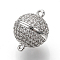Brass Micro Pave Cubic Zirconia Magnetic Clasps with Loops, Cadmium Free & Lead Free, Round, Platinum, 12x8mm, Hole: 1mm