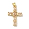Rack Plating Brass Micro Pave Cubic Zirconia Pendants, Cadmium Free & Lead Free, Long-Lasting Plated, Cross, Real 18K Gold Plated, 30x18.5x3.5mm, Hole: 3.5x3.5mm