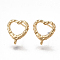 Brass Stud Earring Findings, with Loop, Real 18K Gold Plated, Heart,11.5x10.5mm, Hole: 0.8mm