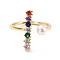 Vertical Bar Cubic Zirconia Cuff Ring for Women, Real 18K Gold Plated Brass Open Ring with Imitation Pearl, Cadmium Free & Lead Free, Colorful, US Size 6 1/2(16.9mm)
