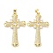 Brass Micro Pave Cubic Zirconia Pendant, Long-Lasting Plated, Cross, Lead Free & Cadmium Free, Real 18K Gold Plated, 42x25x3mm, Hole: 3.5x5mm