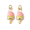 Ice Cream Rack Plating Brass Enamel Pendants, with Jump Ring, Long-Lasting Plated, Cadmium Free & Lead Free, Real 18K Gold Plated, Pearl Pink, 19x7.5x5mm, Hole: 3.8mm
