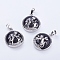 Natural Dyed & Heated Black Agate Pendants, with Brass Findings, Flat Round with Fox, Platinum, 28~29x23~24x9~10mm, Hole: 5x7mm