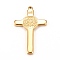 304 Stainless Steel Pendants, Cross with  Saint Benedict Medal, Golden, 33x19x2mm, Hole: 1.2mm