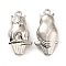 CCB Plastic Pendants, Owl Charm, Platinum, 46x23x12mm, Hole: 2.5mm