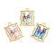 Alloy Enamel Pendants, with ABS Imitation Pearl, Cadmium Free & Nickel Free & Lead Free, Rack Plating, Rectangle with Flower Charm, Golden, Mixed Color, 25.5x19x6.5mm, Hole: 2mm