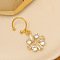 Brass Pave Clear Cubic Zirconia Flower Cuff Dangle Lip Rings, No Piercing, with 316L Surgical Stainless Steel C Hoops, Golden, 30x15mm
