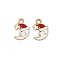 304 Stainless Steel Enamel Pendants, Ion Plating(IP), Christmas Theme, Real 18K Gold Plated, Moon, 15x11x1mm, Hole: 2.5mm