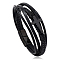 Leather Cord Multi-starand Bracelet, Cross Link Bracelet with Stainless Steel Magnetic Clasp for Men Women, Electrophoresis Black, 8-1/4 inch(21cm)