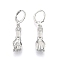 Brass Hand Palm Dangle Leverback Earrings for Women, Cadmium Free & Nickel Free & Lead Free, Platinum, 38mm, Pin: 1mm