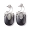 Natural Black Obsidian Pendants, with Brass Findings, Oval, Platinum, 44~46x20~21x16~17mm, Hole: 5x7mm