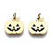 316 Surgical Stainless Steel Enamel Charms, with Jump Rings, for Halloween, Pumpkin, Real 14K Gold Plated, 10x10x1mm, Jump Ring: 3.4x0.5mm, 2.4mm inner diameter
