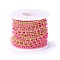 Handmade Enamel Beaded Chains, with Brass Curb Chains, Soldered, with Spool, Long-Lasting Plated, Real 18K Gold Plated, Deep Pink, 5.5x1.5~2mm, about 32.8 Feet(10m)/roll