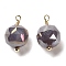 Glass Pendants, with Rack Plating Real 18K Gold Plated Brass Loops, Faceted Round Charms, Indigo, 15x9mm, Hole: 1.5mm