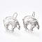 Brass Earring Hooks, with Vertical Loop, Bear, Nickel Free, Real Platinum Plated, 30x30mm, Hole: 1.4mm, 18 Gauge, Pin: 1mm