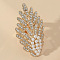 Oval Plastic Imitation Pearl & Rhinestones Finger Rings, Alloy Adjustable Rings, Light Gold