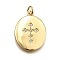 Rack Plating Brass Micro Pave Cubic Zirconia Pendants, Oval with Cross, with Jump Ring, Cadmium Free & Lead Free, Long-Lasting Plated, Real 18K Gold Plated, 22.5x17x2mm, Hole: 3.5mm