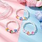 Handmade Glass Enamel & Glass Pearl Beads Bracelets, Stretch Bracelets for Girls, Heart & Round, Mixed Color, Inner Diameter: 1-7/8~2 inch(4.7~5cm)