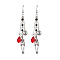 Alloy Skull & Heart & Glass Teardrop Dangle Earrings with Brass Pins for Women, Skull, 95mm