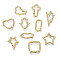 Brass Spring Gate Rings, Nickel Free, Star & Lightning & Palm & Heart & Oval & Lip & Rectangle & Cloud, Real 16K Gold Plated, 9~24x10~20x2~3mm