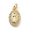 Brass Micro Pave Cubic Zirconia Charms, with Jump Ring, Cadmium Free & Lead Free, Oval with Religion Virgin Mary Charms, Golden, 14.5x8.5x2.5mm, Hole: 2.8mm