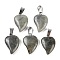 Natural Labradorite Heart Pendants, Love Heart Charms with 304 Stainless Steel Snap on Bails, Stainless Steel Color, 22.5x15.5x6mm, Hole: 6x3.5mm