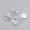 Adjustable Brass Pad Ring Bases, Silver Color Plated, Size: Ring: about 17mm inner diameter, Tray: 20mm in diameter, inner round: 18mm long, 18mm wide.