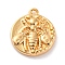 Brass Pendants With Clear Cubic Zirconia, Flat Round with Insect Charms, Cadmium Free & Nickel Free & Lead Free, Real 18K Gold Plated, 14x12x2.5mm, Hole: 1mm