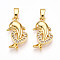 Brass Micro Pave Cubic Zirconia Pendants, Cadmium Free & Lead Free, Dolphin with Heart Charms, Real 18K Gold Plated, 18x11x3mm, Hole: 5x2.5mm
