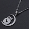 Non-Tarnish 201 Stainless Steel Pendants Necklaces, with Cable Chains and Lobster Claw Clasps, Halloween Theme, Owl with Moon, Stainless Steel Color, 17.71 inch(45cm), 1.5mm